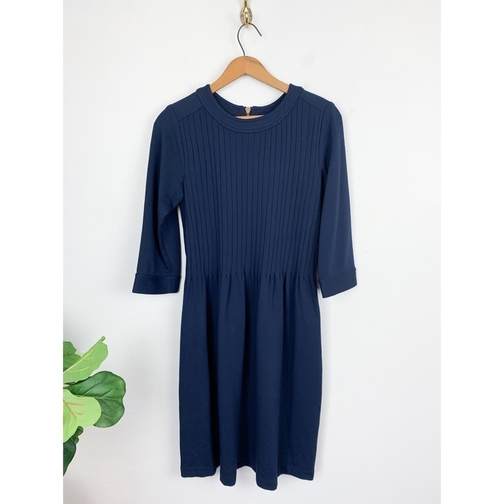 Elizabeth McKay Navy Blue Pleated Knee Length Dress Sz S